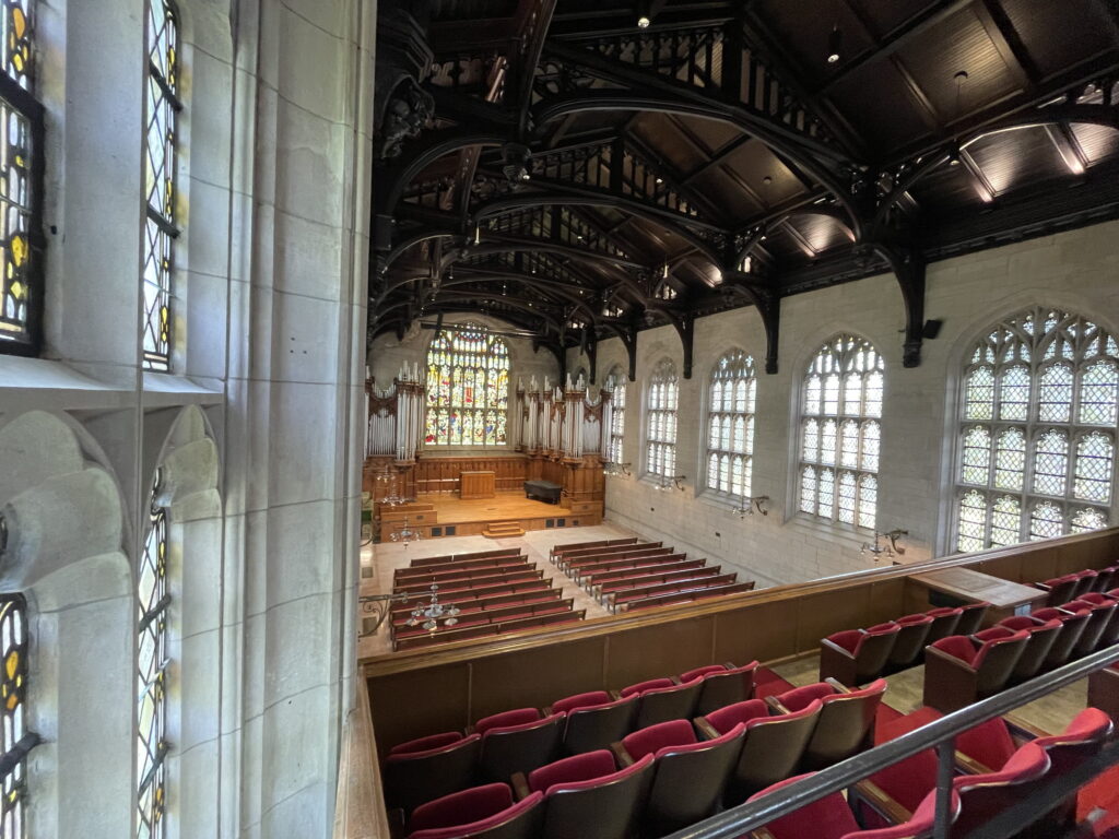 Inside of Graham Chapel, birds-eye view of inside