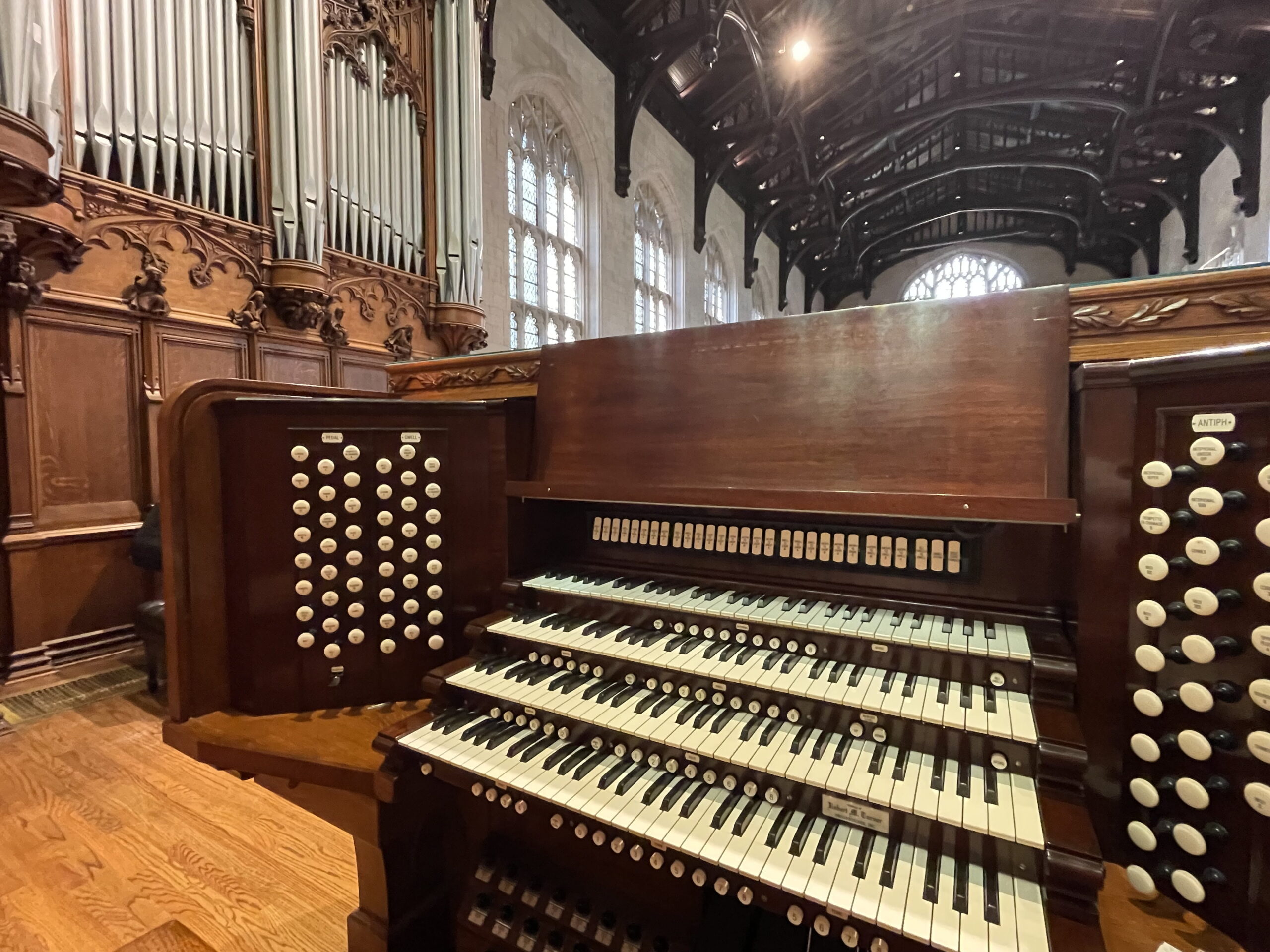 Inside of Graham Chapel, view of organ