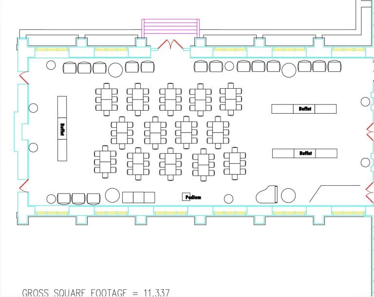 Standard setting: Tables and club chairs for 140