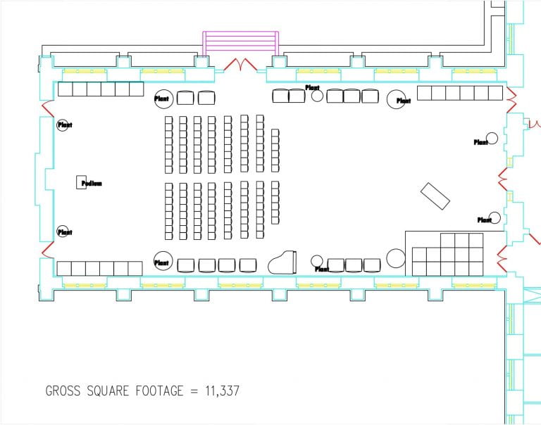 Theater style: Seating for 124