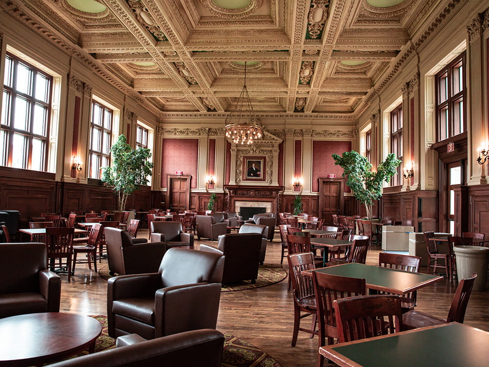 Holmes Lounge, a premier space. Large ballroom style room