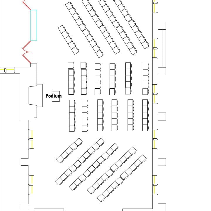 Maximum seating for a lecture:  Theater-style for 150 (facing west)