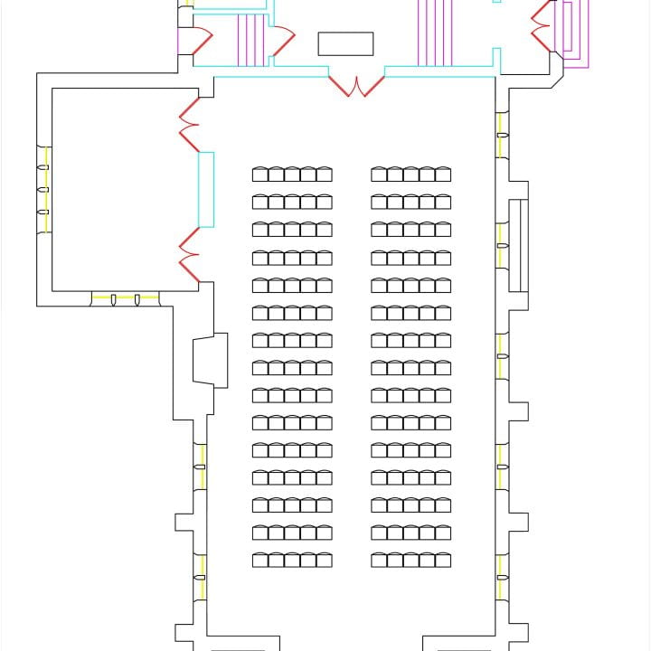 Maximum seating for a lecture: Theater-style for 150 (facing south)