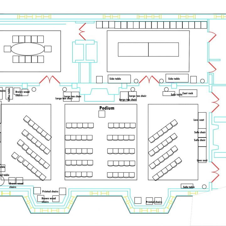 Maximum seating for a lecture: Theater-style for 100